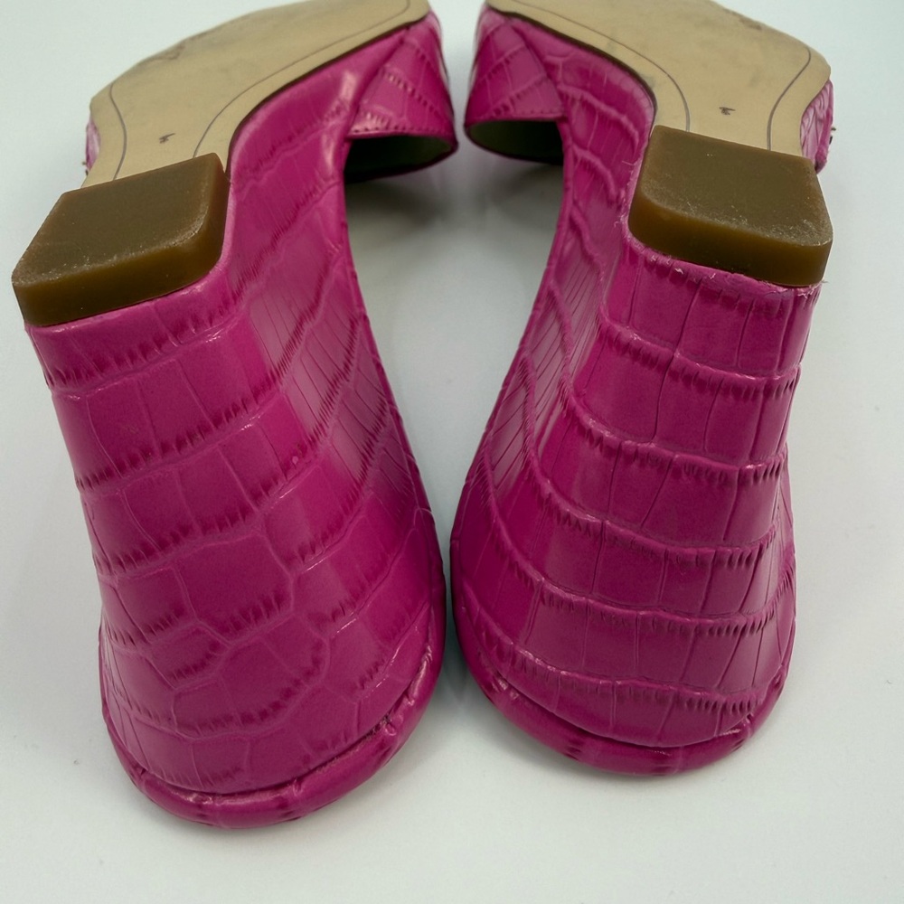 Sam Edelman Tesma Croc-Embossed Wedge Mules Hot -Pink Chic Statement Heels SZ-8 - Picture 14 of 17